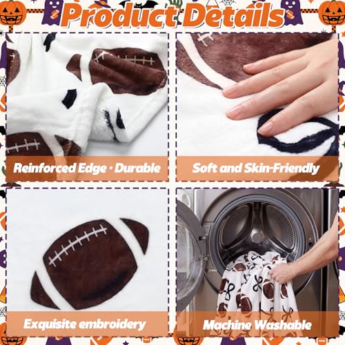 Halloween Football Throw Blanket & Ghost Pillow Set - Cozy Holiday Decor