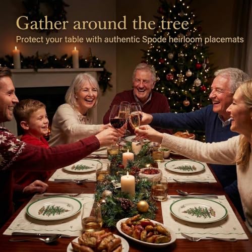 Holiday Placemat Set - 4 Pack, 19x13 Inches, Spode Christmas Tree Pattern