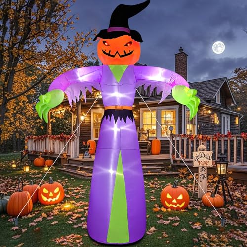 12FT Giant Halloween Inflatable Pumpkin Ghost with LED Lights - Outdoor Yard Decorations