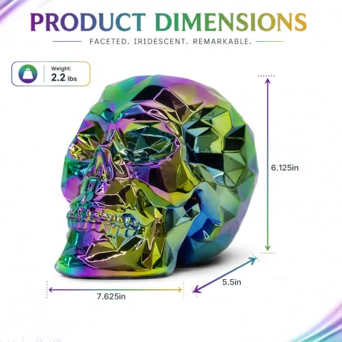 Iridescent Black Skull Decor Statue - Gothic Resin Human Head Model for Halloween & Home Decor