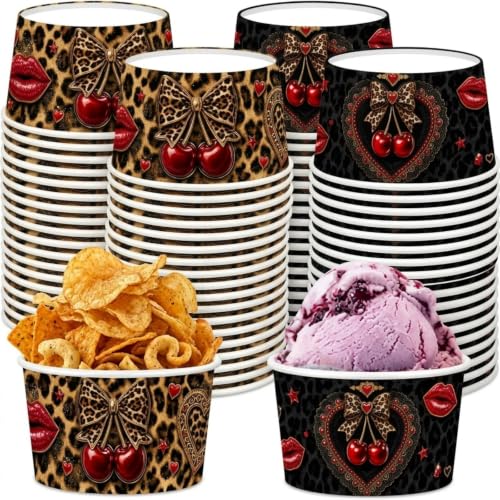 Cherry Leopard Print Paper Cups 9oz - 50 Pack Party Snack Bowls, Variation of THIS listing