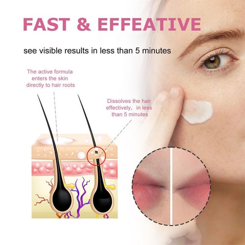 Facial Hair Removal Cream,Quick Gentle Fast-Acting Hair Remover Cream,Natural Aloe Vera & Chamomile,Long-Lasting Body Hair Removal Creams for Face & Lip,2PCS