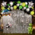 Alien Party Decor Foil Fringe Curtains and Balloon Arch Kit for Space Themed Events