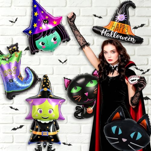 Halloween Balloons Set with Witch Hat, Cat, Boots & Witch Head - Hat Variation
