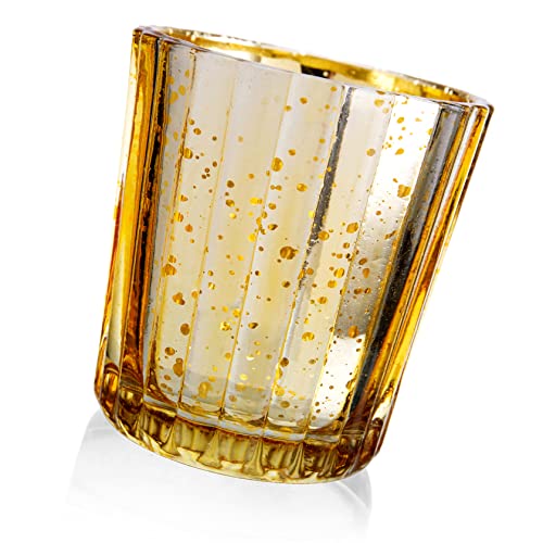 Set of 12 Silver and Gold Mercury Glass Votive Candle Holders - Wedding, Holiday Decor