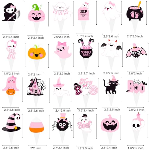 48Pcs Halloween Cupcake Toppers Set - Ghost Pumpkin Bat Party Decorations