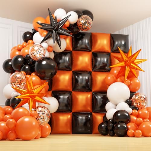 Orange and Black Balloon Wall Backdrop with Square Balloon Arch Kit - 152pcs