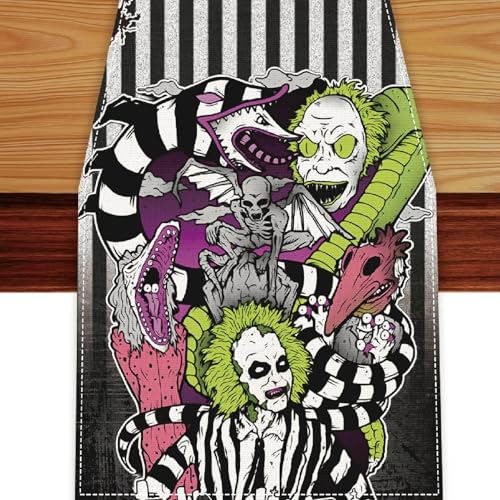 Halloween Table Runner Black and White 13x72 Inch Seasonal Kitchen Decor