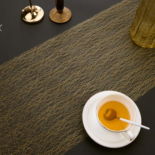 Gold Mesh Table Runner 11x106 Inches - 2 Pcs Thin Elegant Decor Variation of THIS listing