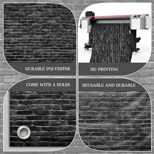 Black Brick Wall Backdrop Banner - Gothic Vintage Photo Studio Background 98x65 Inch