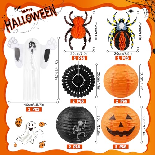 Halloween Paper Lanterns Set - 11 Pieces Ghost, Spider, Skeleton, Pumpkin Decor for Indoor & Outdoor Parties