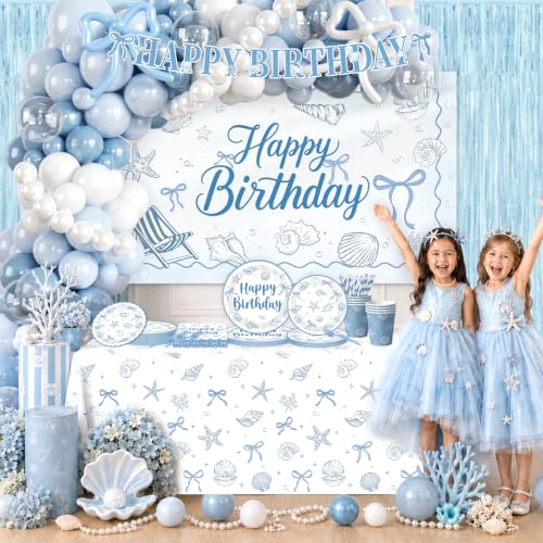 Blue Seashell Birthday Decorations Party Pack - Ocean & Coastal Theme