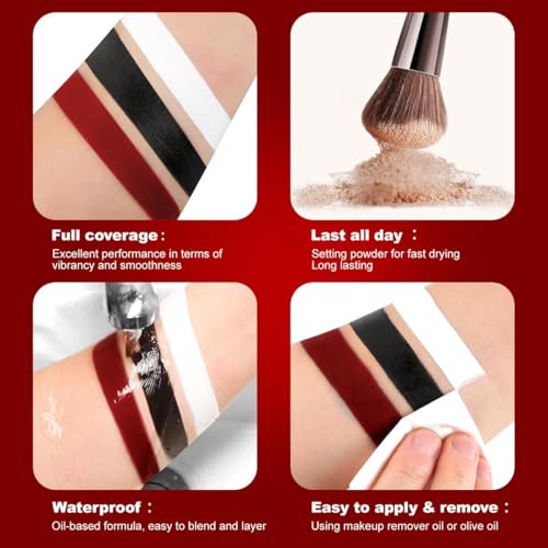 Halloween Clown Face & Body Paint Kit - Red Black White SFX Makeup Set with Brushes & Sponges