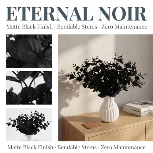 Artificial Black Eucalyptus Stems 12 Pcs 14 Inch Faux Eucalyptus Branches for Decor