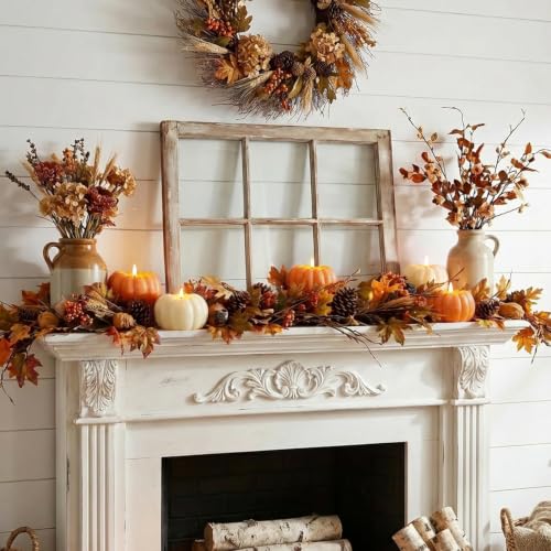 Flameless Pumpkin Candles Set - White and Orange Fall Decor, 2 Pack