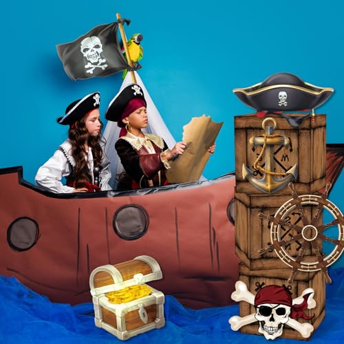 Pirate Party Decorations Set with Treasure Boxes, Adventure Cardboards & Fishing Net