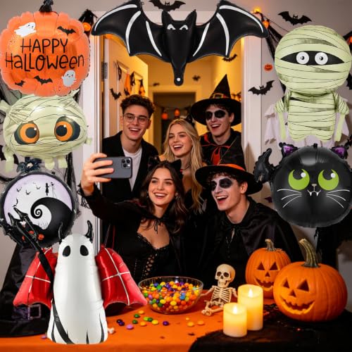 Halloween Foil Balloons Set - Bats, Mummy, Pumpkin & Ghost Decorations