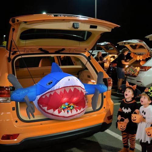 Halloween Trunk or Treat Car Decorations Kit - Shark Theme Inflatable with LED Lights