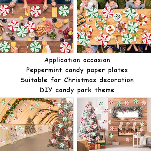 80Pcs Christmas Peppermint Paper Plates - Disposable 7 Inch Holiday Dessert Dinnerware Set - Red & Green Striped Party Supplies - Peppermint Candy Variation