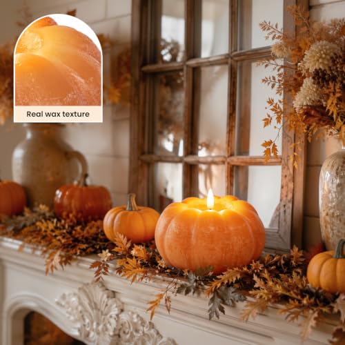Flameless Pumpkin Candle - Orange Fall Decor, Real Wax Texture, Remote Control