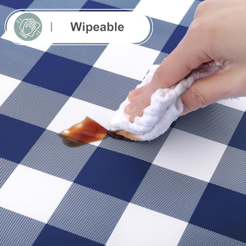 Rectangular Waterproof Vinyl Tablecloth with Flannel Back Navy & White 102" x 60" - Misaya