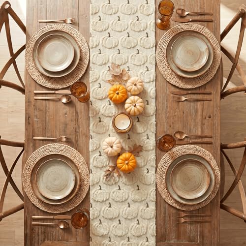 Artoid Mode Beige Faux Fur Fall Table Runner 13x36 Inch - Durable Polyester Decor
