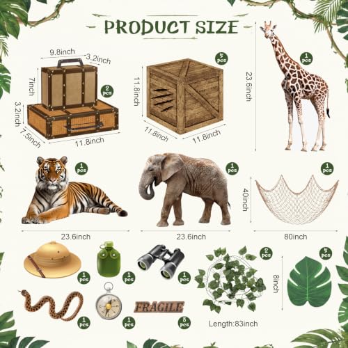 Jungle Safari Party Decorations Set with Wooden Travel Boxes & Animal Props