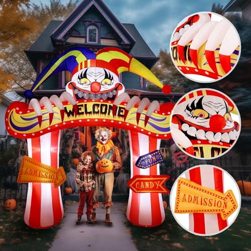 10.2ft Halloween Inflatable Clown Arched Yard Decor with LED Light for Outdoor & Indoor