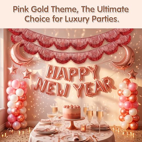 Pink Scalloped Fringe Garland 6.89ft Tassel Banner - 3pcs Party Decor - Pink