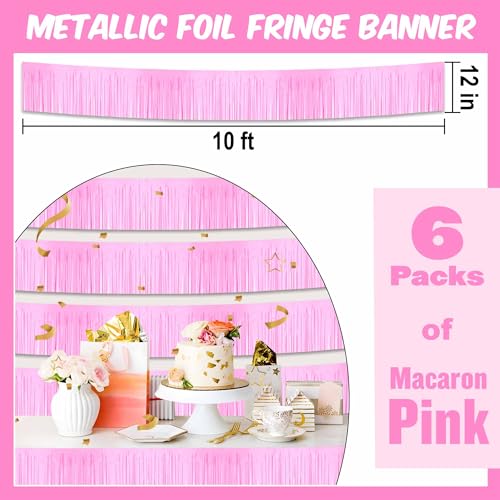 Macaron Pink Foil Fringe Garland - 6 Pack 10 Ft Party Wall Decor with Variation A