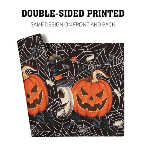 Halloween Placemats Set of 4 - Pumpkin Spider Web Linen Table Mats - Fall Holiday Decor