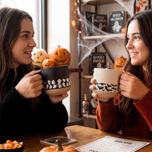 Halloween Bat Ghost Ceramic Coffee Mug Set - 2 Pcs, 19 oz, Spooky Drinkware