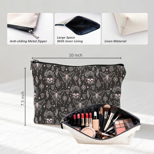 Dark Gothic Skull Moth Makeup Bag - Boho Witchy Cosmetic Pouch - Variation 31