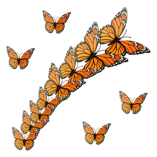 Orange Monarch Butterfly Wall Decor Set - 3D Halloween Butterfly Decorations, 12 Pieces