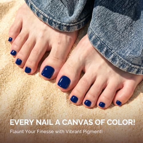 Navy Blue Semi Cured Gel Toe Nail Strips - No Lamp Needed, 32Pcs