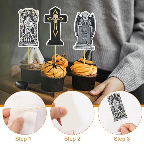 72Pcs Halloween Tombstone Cupcake Toppers & Spooky Decorations