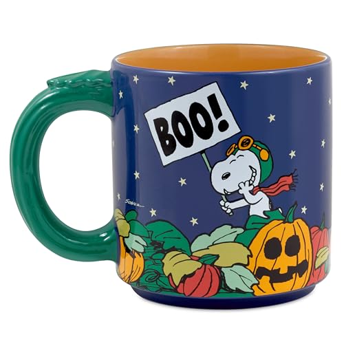 16 oz Peanuts Ceramic Mug with Great Pumpkin Scene - Fall Pumpkin Patch Coffee Cup - Linus, Sally & Snoopy