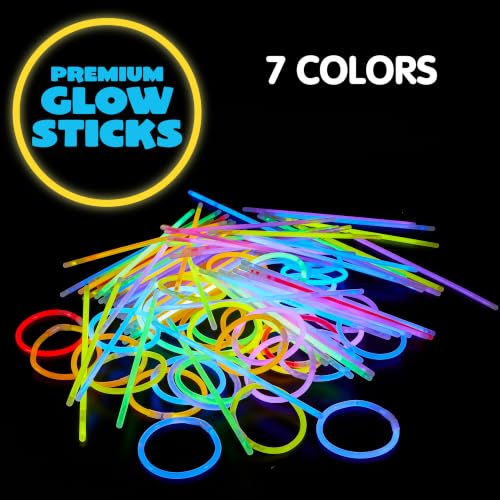 300 Pcs Neon Glow Sticks Bulk Party Pack with Connectors – Light Up Necklaces & Bracelets for Halloween, Birthday & Events - Variation of THIS listing