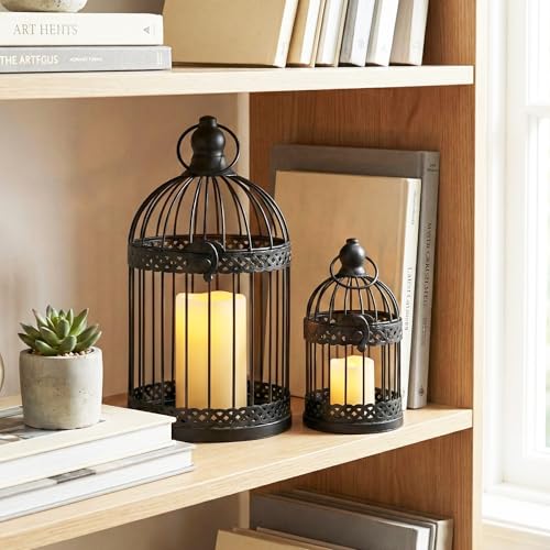 Decorative Bird Cage Candle Holders Set - Medium & Mini Black Lanterns