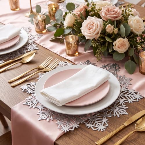 Snowflake Placemats Set of 12 - Silver Vinyl Round 15 Inch Table Mats