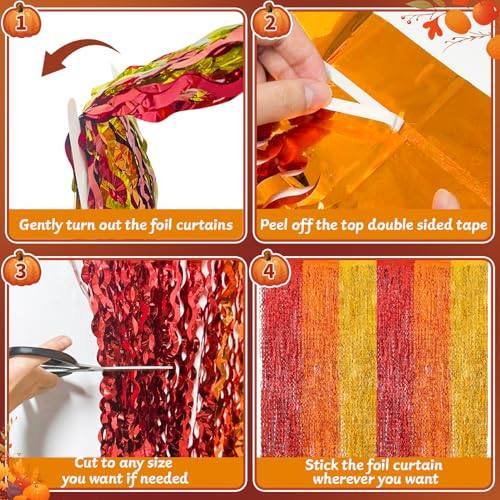 Thanksgiving Foil Fringe Curtain Backdrop with Give Thanks Banner - 2 Pack - Fall Party Decorations - Thanksgiving Variation