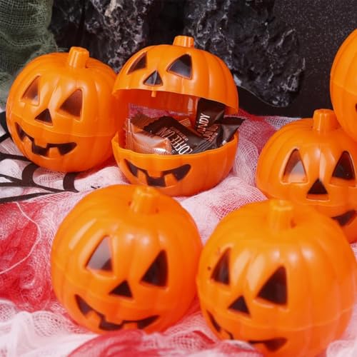 Halloween Plastic Mini Pumpkin Candy Containers - 10 Pack Orange Fillable Gift Holders
