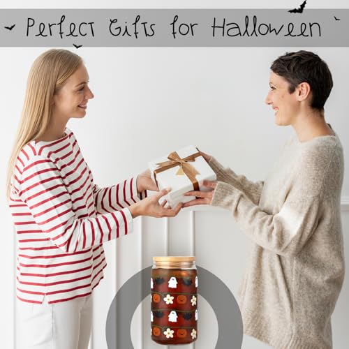 Halloween Glass Pumpkin Iced Coffee Cup with Lids & Straws - Multicolor 16oz