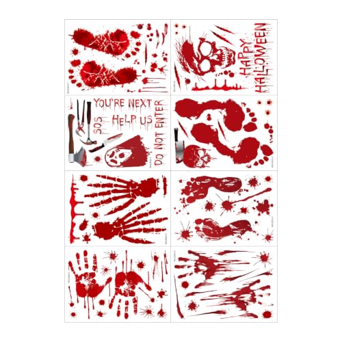 Halloween Window Clings Set - Bloody Handprint & Footprint Stickers, 9 Sheets, A-9PCS