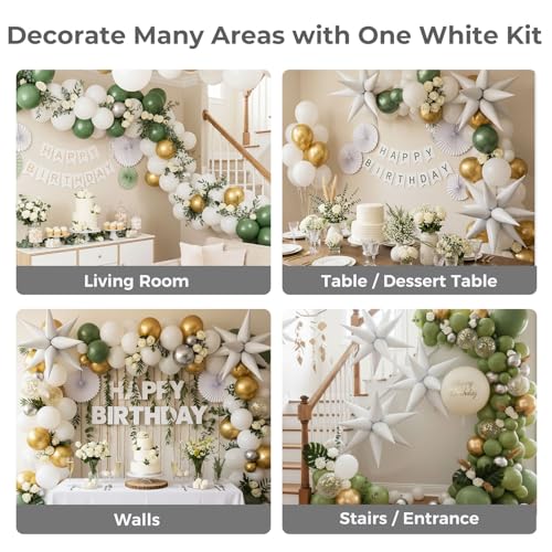 White Star Balloon Kit - Medium 18 Inch Spike Balloons for Party Decor - White / Medium