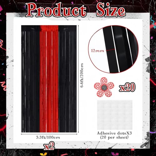 Black and Red Foil Fringe Curtain Backdrop for Halloween Party Decorations - 2 Pcs