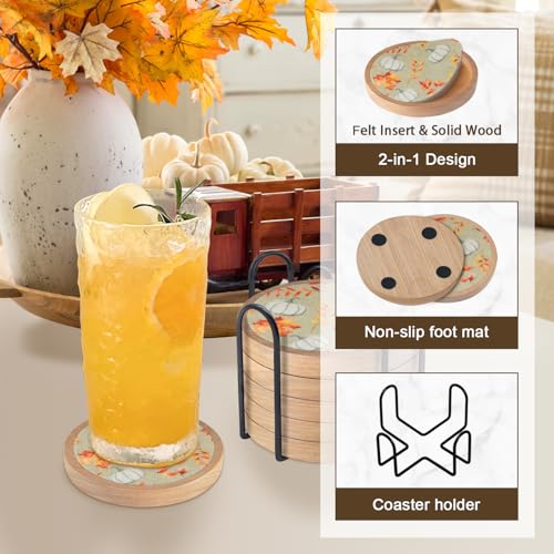Pumpkins Coaster Set of 6 - Halloween Fall Round Drink Mats for Table Protection