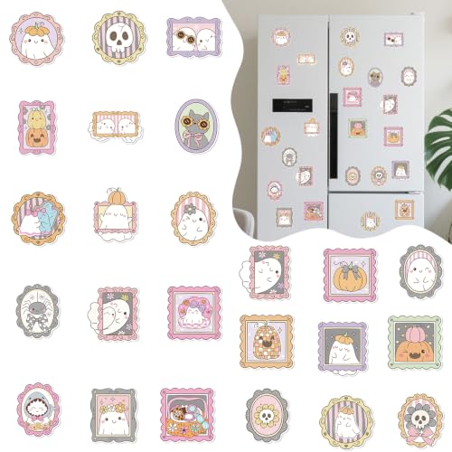 Halloween Fridge Magnets Set - Cute Ghost & Pumpkin Design, 24 Pcs, Reusable Refrigerator Stickers, Holiday Kitchen & Home Decor - Variation of Cute Ghost