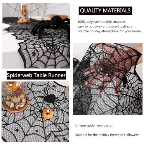 Halloween Black Lace Spider Web Table Runner 6 Pack 18x72 Inches - Variation of THIS listing