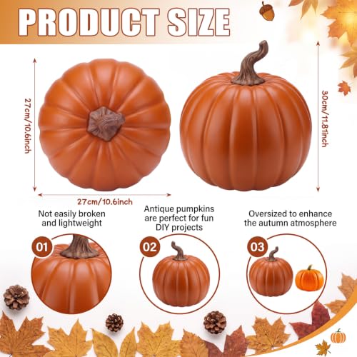 Large Fall Pumpkin Decoration Foam Pumpkin 12 Inch Orange for Porch & Home